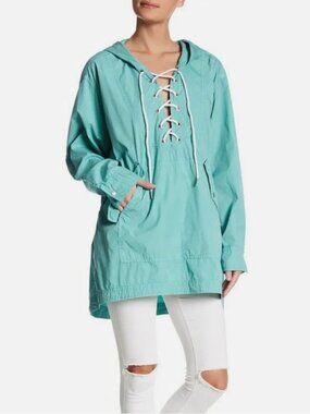 Free People Teal Poplin Pullover Jacket